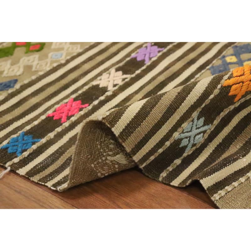 Hand Woven Oriental 100% Wool Carpet Southwestern Tribal Multi-Colored Kilim Area Rug - 8' 5'' X 5' 6''