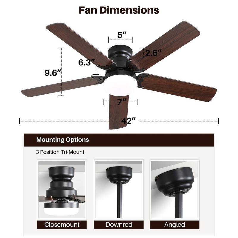 42" Farmhouse Reversible Ceiling Fan with LED Light and Remote Control