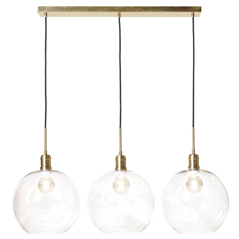 Harp & Finial Luca Pendant with Clear Glass Globes - Small 29 inches - Polished Brass