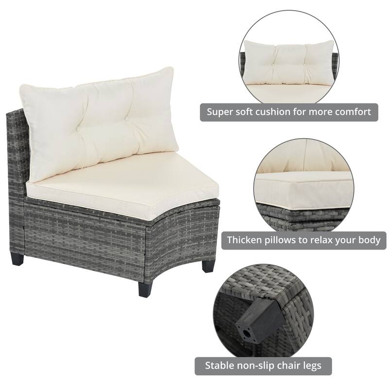 8-Piece Outdoor Wicker Curved Sectional Sofa Set with Coffee Table