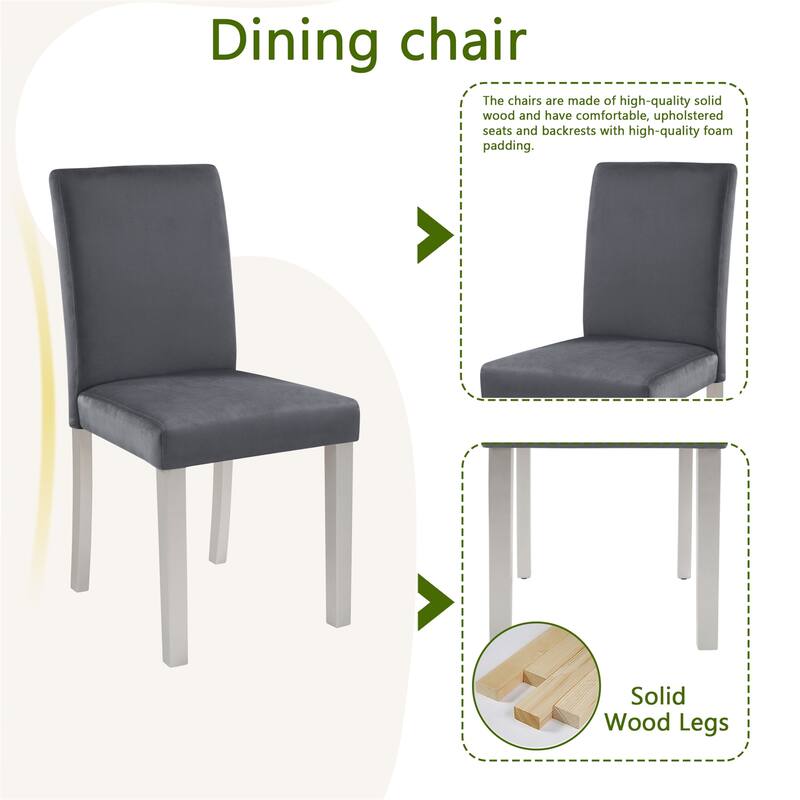 6 Piece Wooden Dining Table Set with 4 Upholstered Chairs and Bench for 6 People