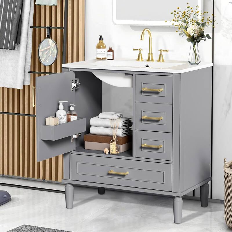 30" Bathroom Vanity with Ceramic Sink,Ample Storage Cabinet for Bathroom