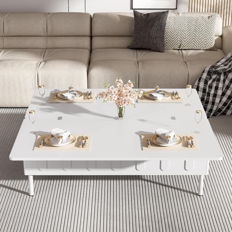 Roomfitters Lift-Top Coffee Table with 2 Drawers and Foldable Top, Hidden Storage Compartment, Adjustable Center Table