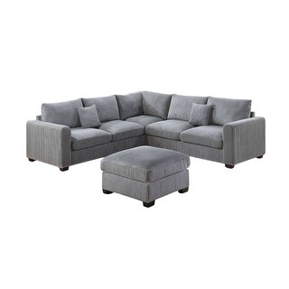 Rey 4pc L Sectional Sofa Set, 2 Accent Pillows, Gray Corduroy Fabric ...