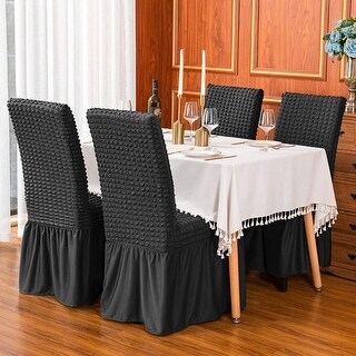 Subrtex Set-of-4 Stretch Dining Chair Cover Ruffle Skirt Slipcovers