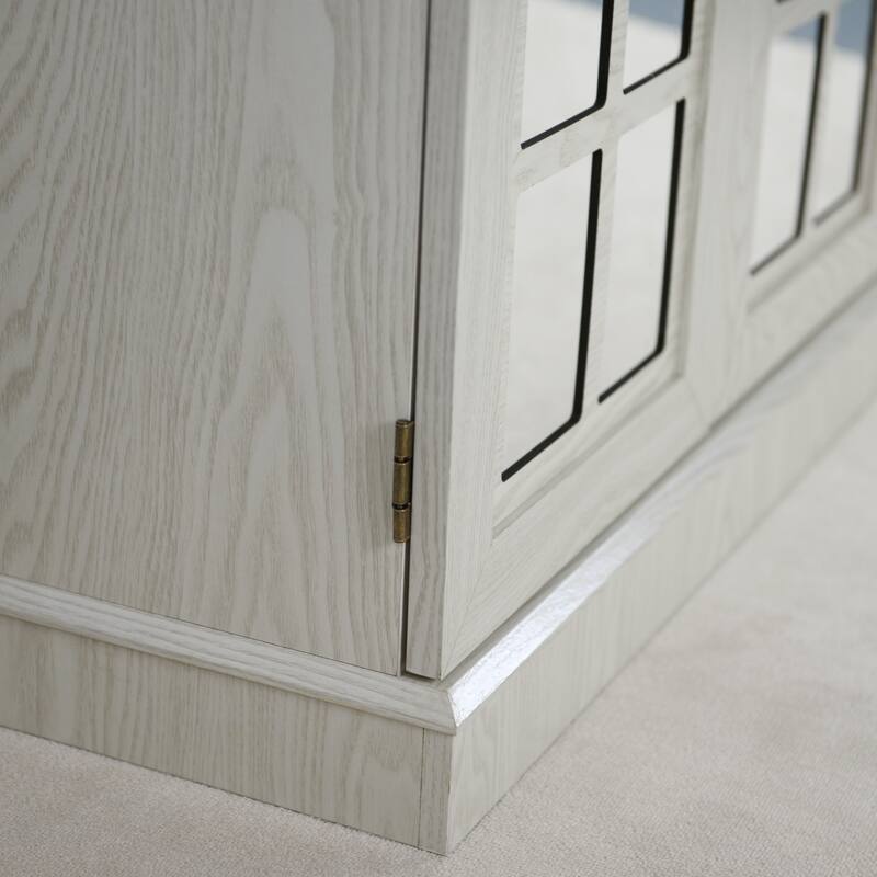 Anmytek 2 Door Acrylic Mirrored Sideboard Cabinet White Wood Grain