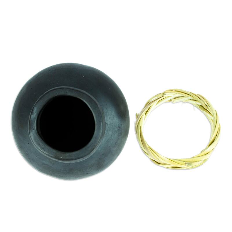 Novica Handmade Smooth Black Barro Negro Decorative Mini Vase