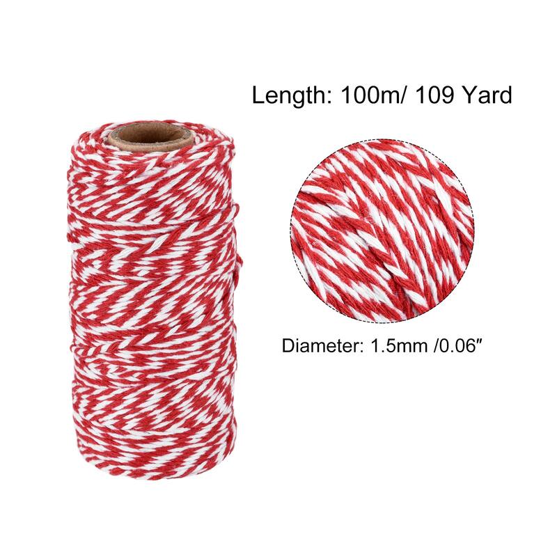 Twine Packing String Cotton Twine Rope for Gift Wrapping, Christmas - Red,White