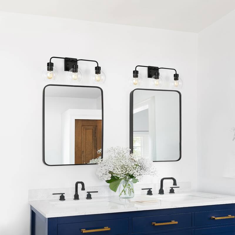 Black/Gold 3-Light Modern Farmhouse Bathroom Vanity Lights Glass Linear Wall Sconces - 24.5" L x 6" W x 9.5" H