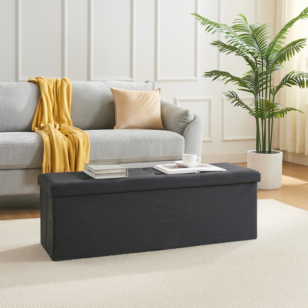 VECELO Set of 1 or 2 Foldable Storage Ottoman Bench 43" Fabric Ottoman with Lid Multi-Functional Folding Ottoman for Living Room