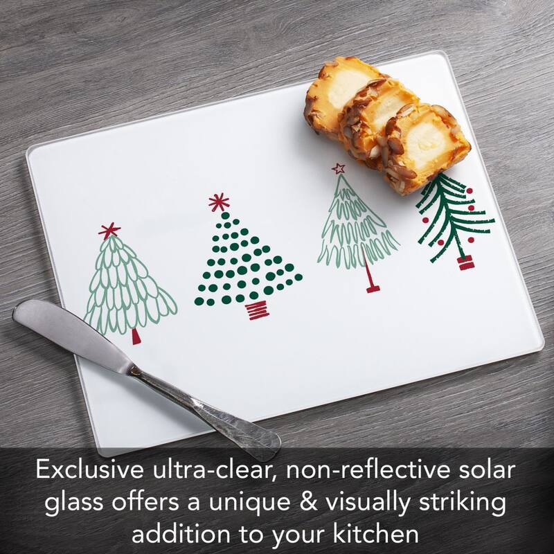 Scandi Christmas 3mm Heat Tolerant Tempered Glass Cutting Board 10” x 8” Manufactured in the USA Dishwasher Safe