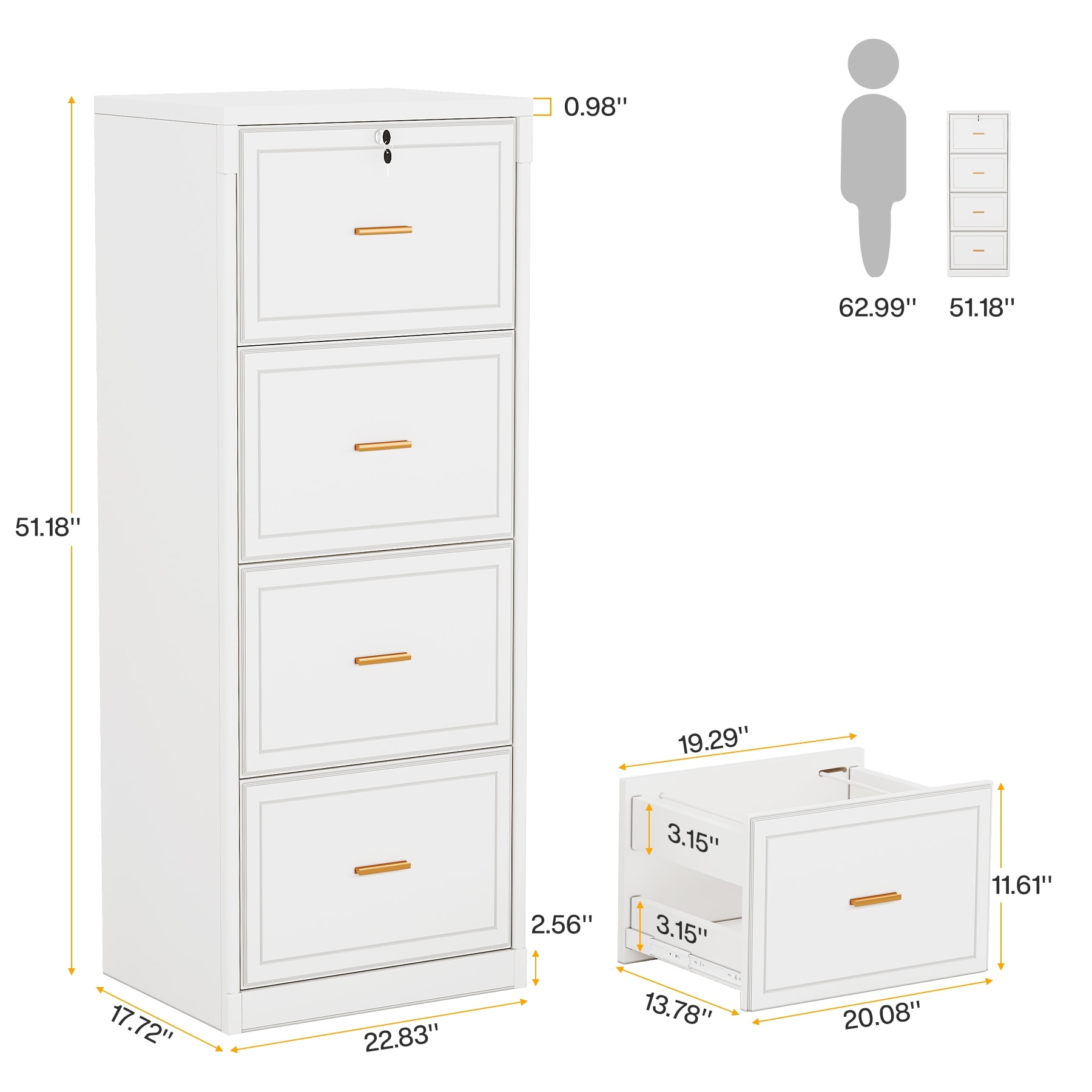 4 Drawer File Cabinet, Vertical Filing Cabinet With Lock - On Sale