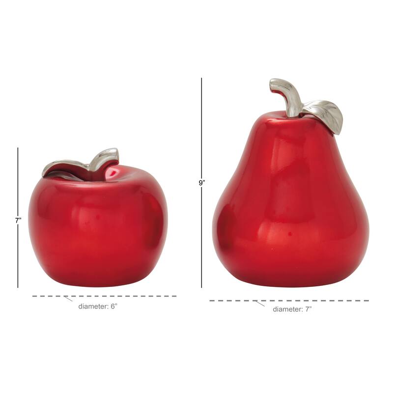 Copper Grove Kitty Red Ceramic Pear and Apple (Set of 2)