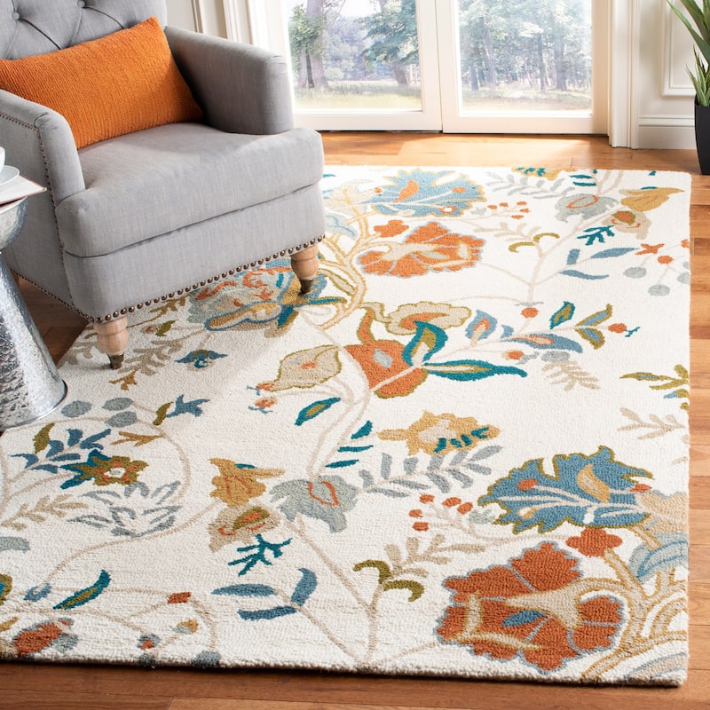 SAFAVIEH Handmade Blossom Philomina Modern Floral Wool Rug - 4' x 6' - Ivory/Blue