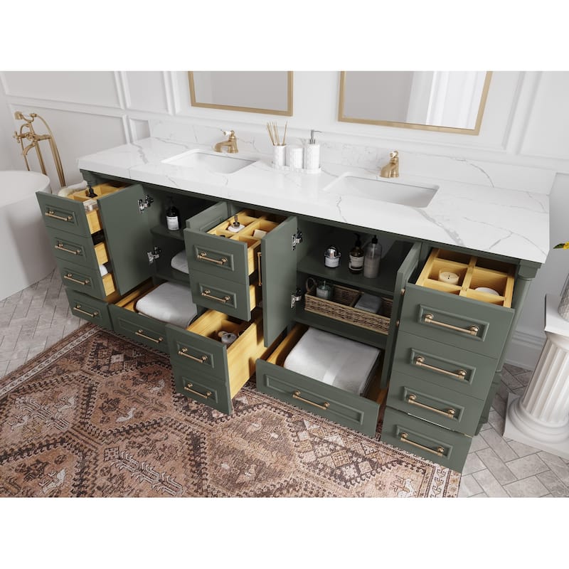 Willow Collections 84 in. W x 22 in. D Aberdeen Double Bowl Sink Bathroom Vanity in Pewter Green with Countertop