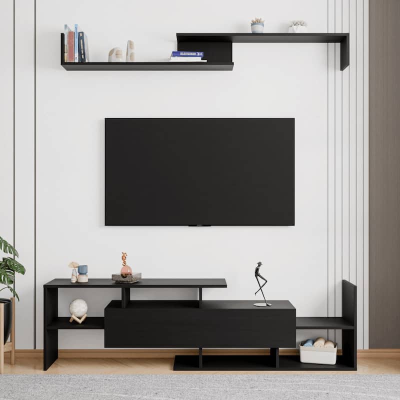 Surrey 60.2'' 2 Pc 1-Drawer Floating TV Stand Media Console with Open Shelves
