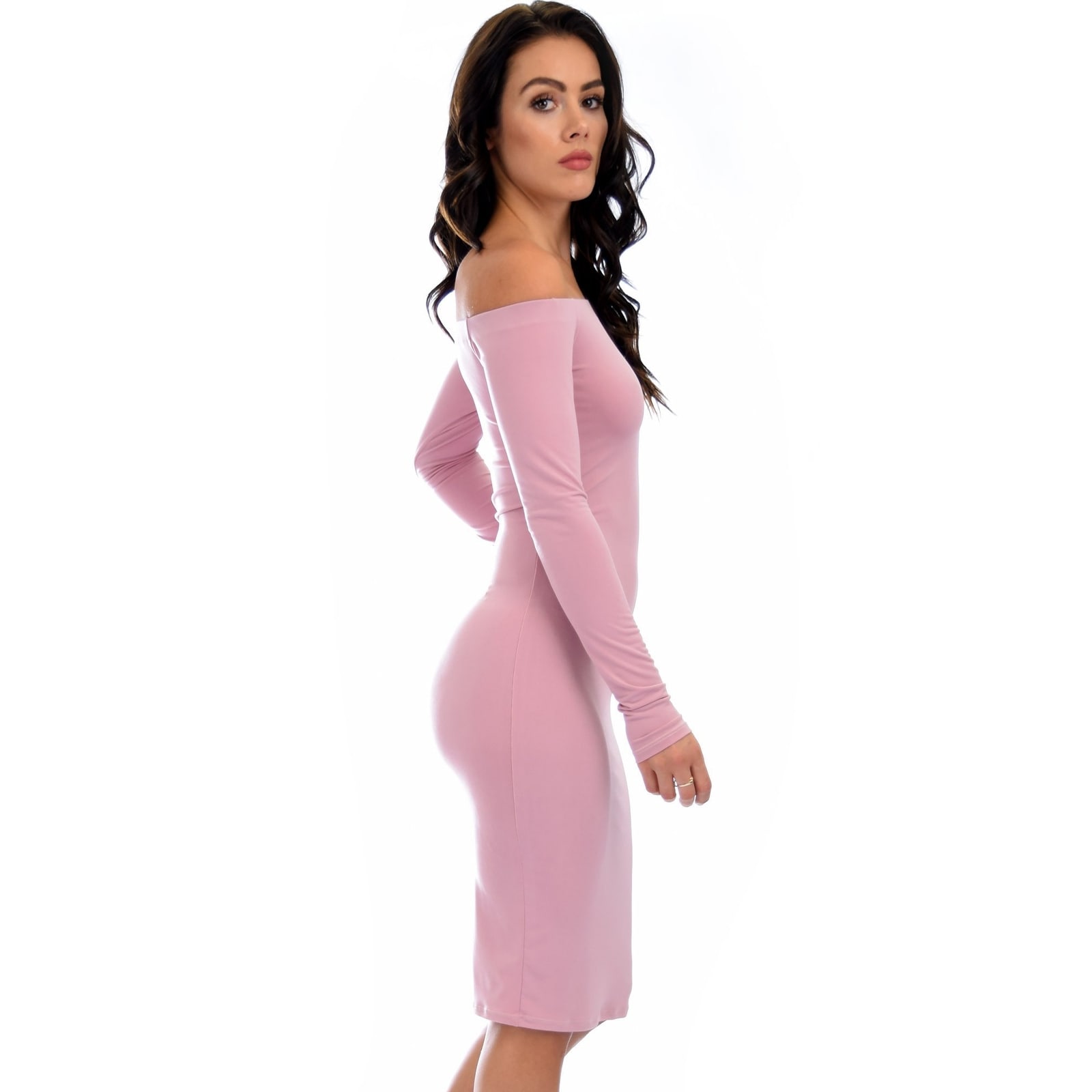 Shop Bold Move Off The Shoulder Bodycon Black Midi Dress Mauve X