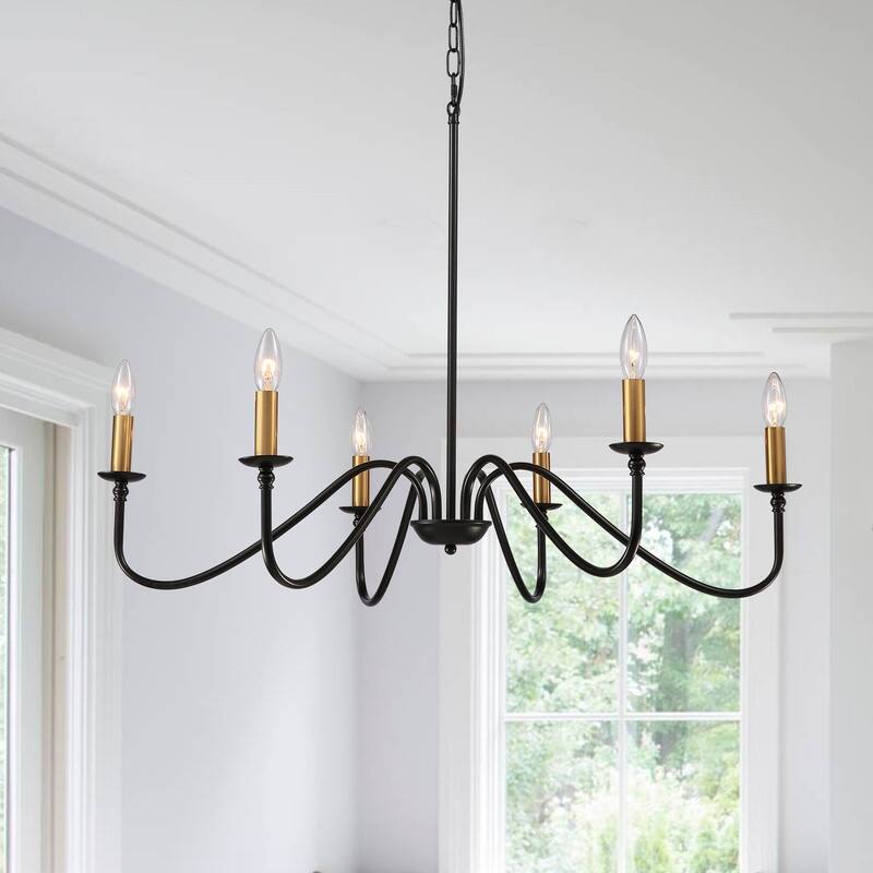 Modern 6-Light 28 in. Farmhouse Candlestick Chandelier Black Kitchen Pendant Lighting