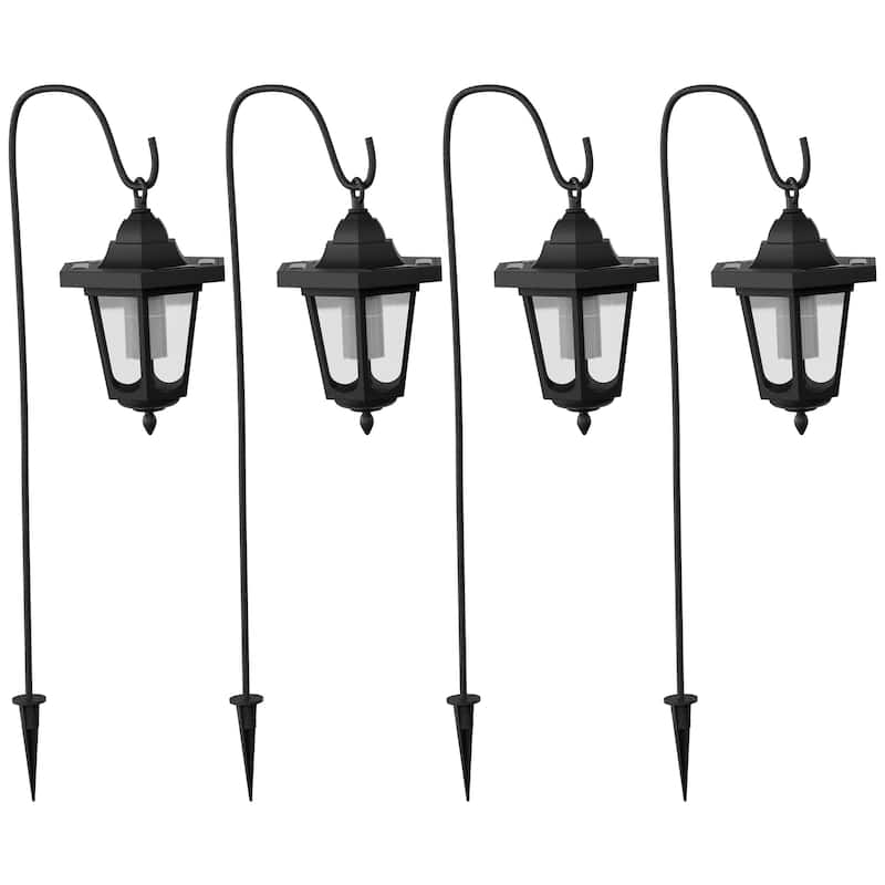 Pure Garden Hanging Solar Coach Lights with Hanging Hooks - Black - Set of 4