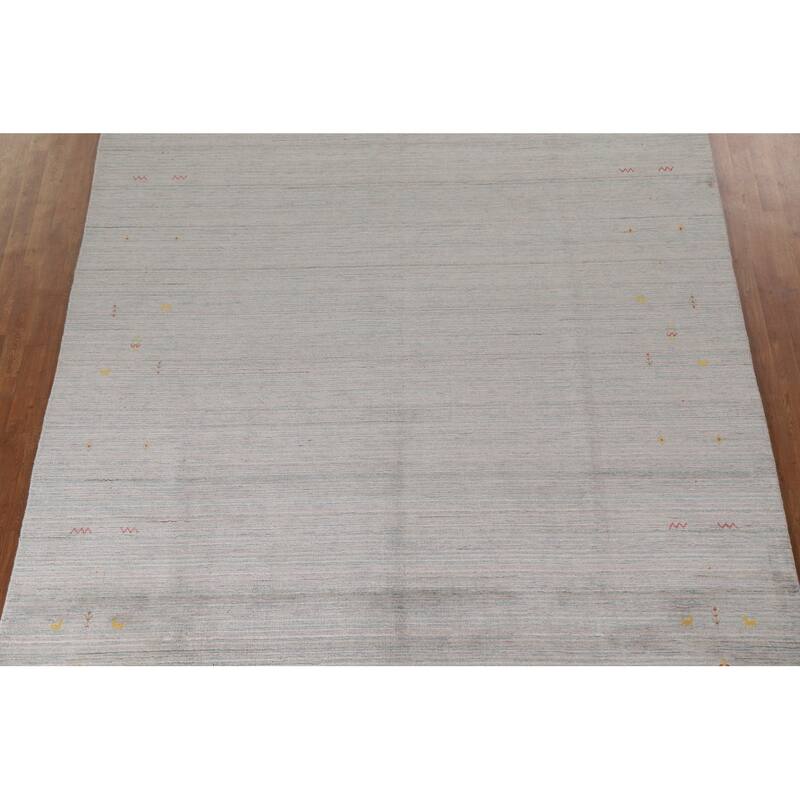 Beige Tribal Gabbeh Area Rug Hand-Knotted Wool Carpet - 8'9"x 11'8"
