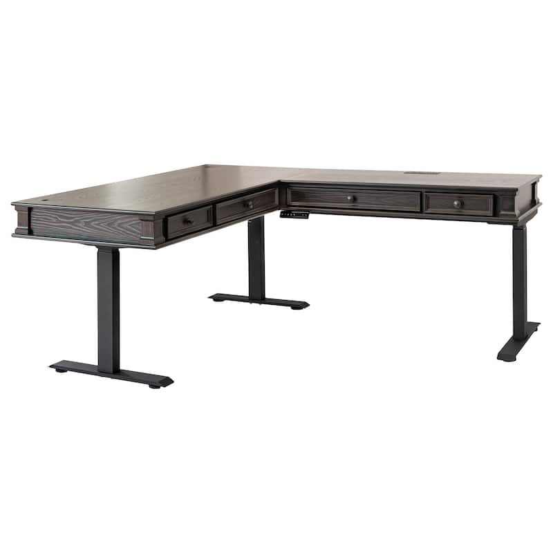 Traditional Electric Sit/Stand L-Desk and Return, Height Adjustable Table, Dark Brown