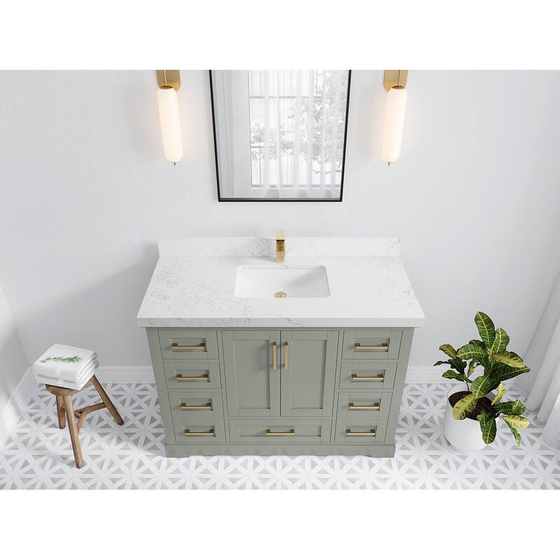 Willow Collection 48 in W x 22 in D x 36 in H Boston Single Bowl Sink Bathroom Vanity with Countertop - 2"Empira White - Evergreen