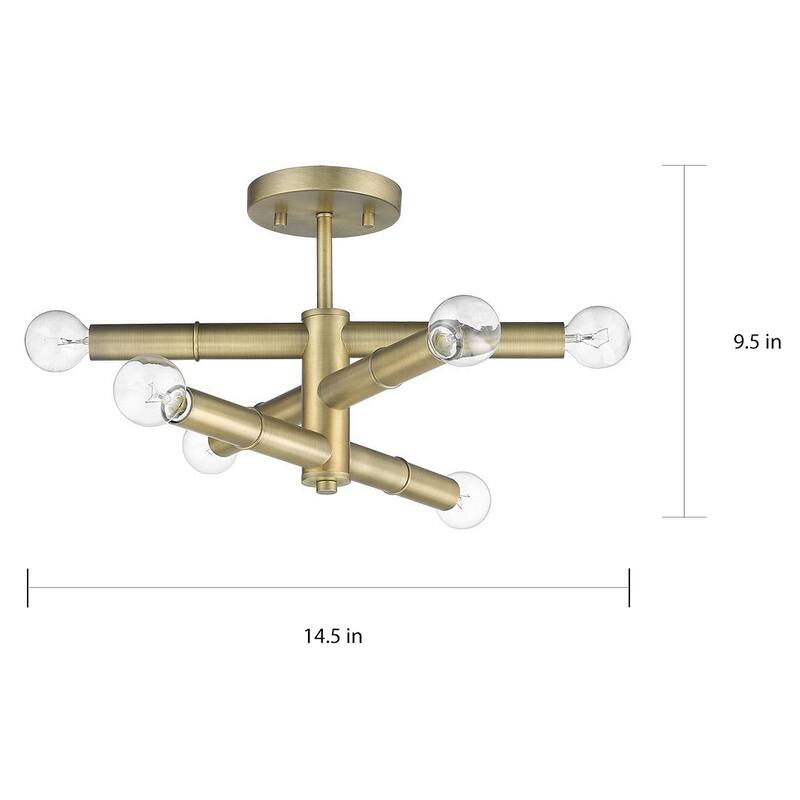 Aged Brass Modern 6-light Semi-flush Sputnik Ceiling Light