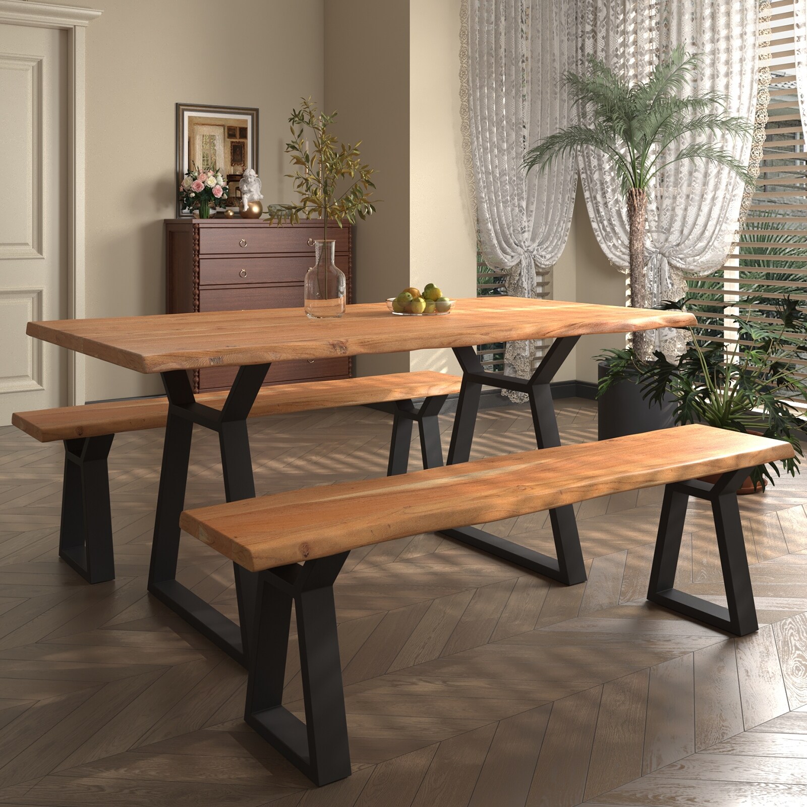ComfyStyle Outdoor Acacia Wood Dining and Bench On Sale Bed