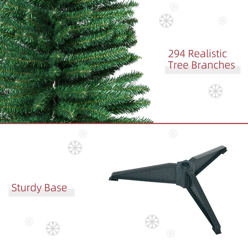 HOMCOM 5' Unlit Artificial Pencil Christmas Tree, Slim Xmas Tree with Foldable Metal Stand - 4.91 ft