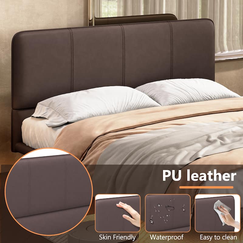 Floating Bed Frame with LED Light, Modern PU Leather Platform Bed, No Boxing Spring Needed, Assemble Easily, Full Size