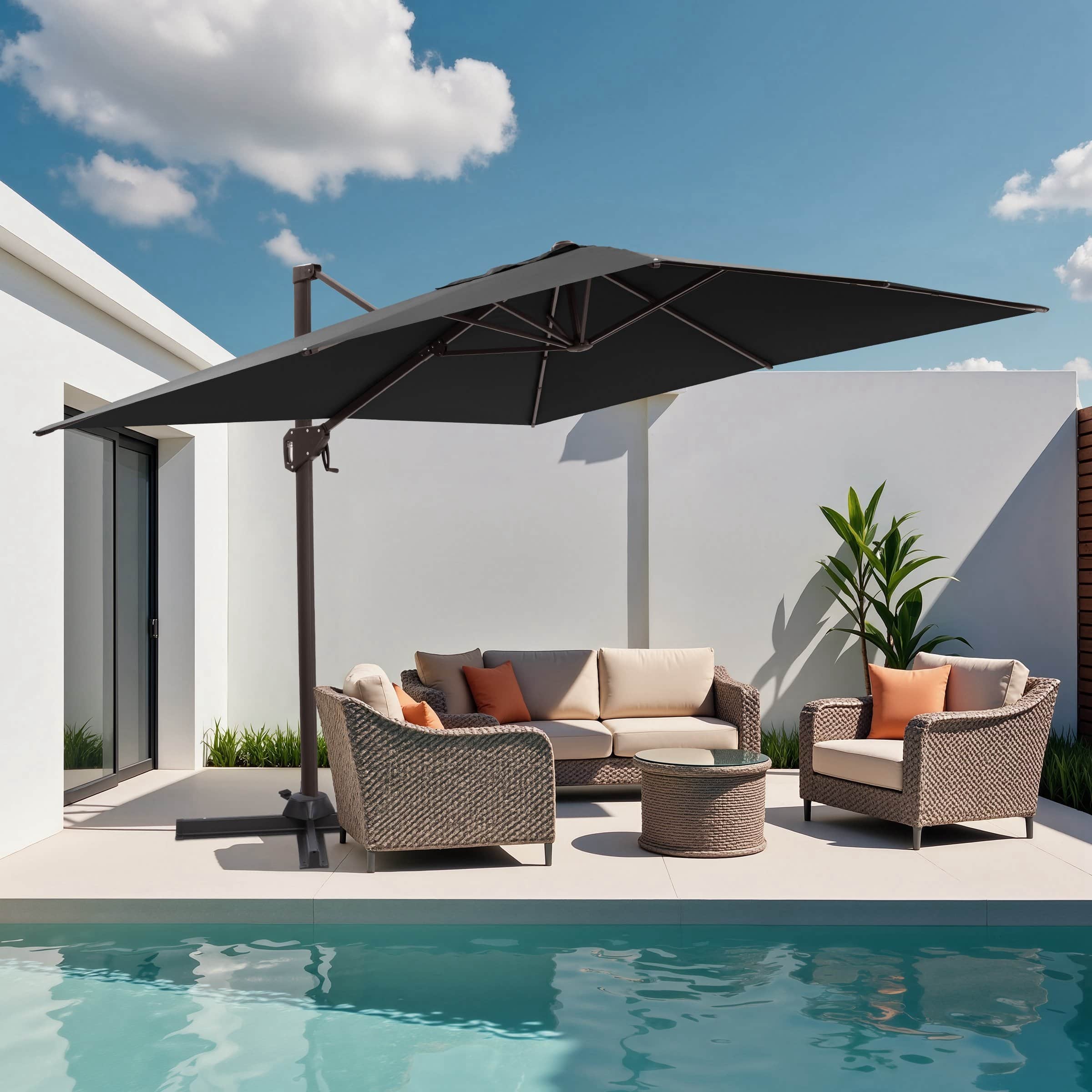 fdw patio catilever offset umbrella Grand 10x10 FT Patio Large Square Aluminum Cantilever Umbrella Base Included for Deck Porch (Champagne, 10x10 FT) : Patio, Lawn & Garden Simply crank the umbrella closed when not in use and use the built 11 x 9 ft Outdoor