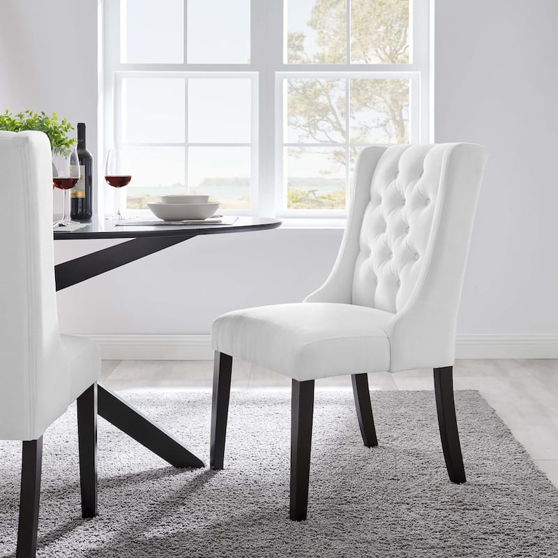 Baronet Button Tufted Fabric Dining Chair - Dining Height - Single - White