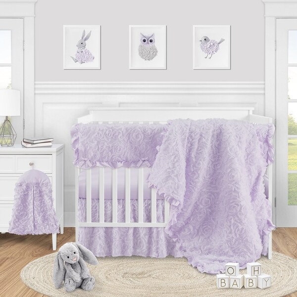 Sweet Jojo Designs Purple Floral Rose Girl Baby Nursery Crib Bed Skirt Dust Ruffle - Solid Light Lavender Flower Luxurious Elegant Princess Vintage