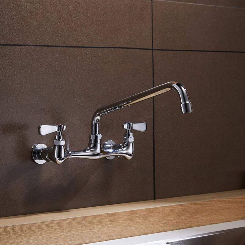 Chrome Wall Mount 2-Handle Low-Arc Bathroom Faucet