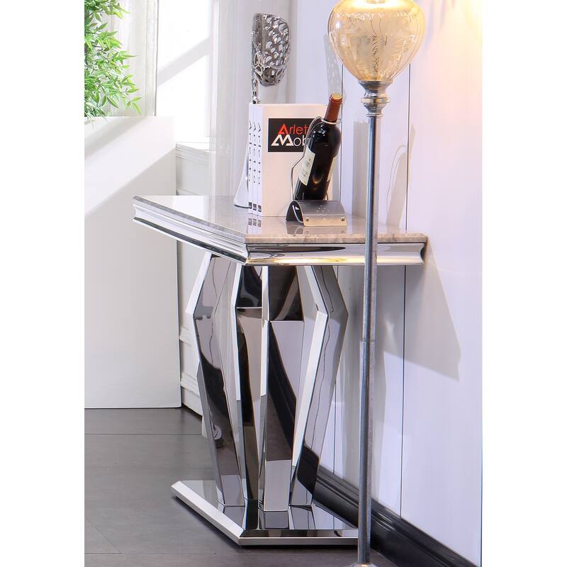 Luxury Rectangular Sofa Console Table Modern Living Room Entryway Table with Mirrored Gold Geometric Base