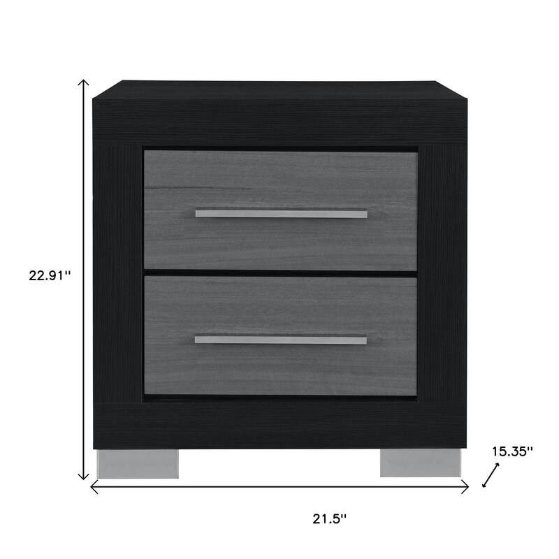 HomeRoots 23" Black And Gray Wood Square Two Drawer Nightstand