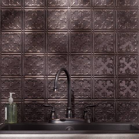 Fasade Traditional Style/Pattern 10 Decorative Vinyl 18in x 24in Backsplash Panel in Smoked Pewter