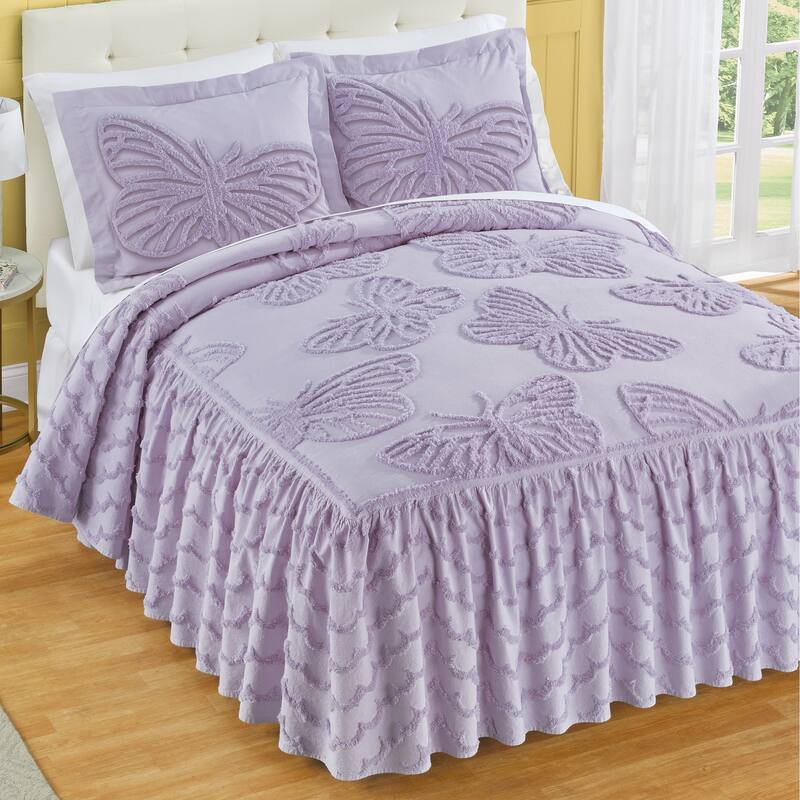 Butterfly Textured Chenille Ruffled Border Bedspread - Lavender - Twin