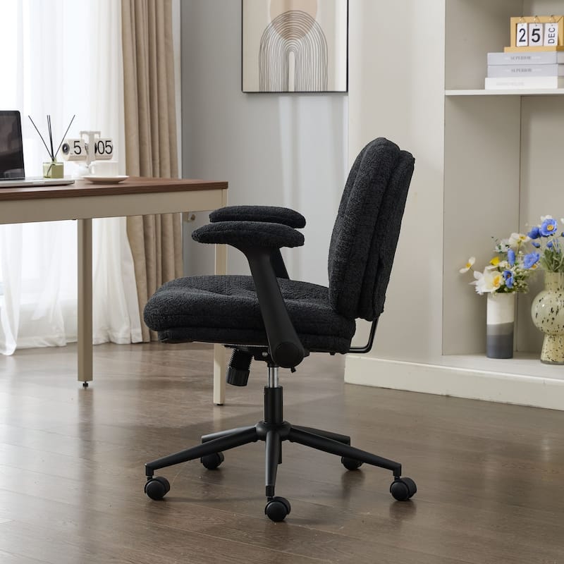 Cross Legged Office Chair with Flip-up Armrests and Wheels, Wide Seat