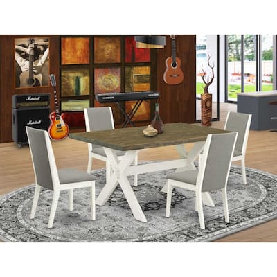 HomeStock 5-Piece Distressed Jacobean Finish Solid Wood Top Dining Table with 4-Parson Chair