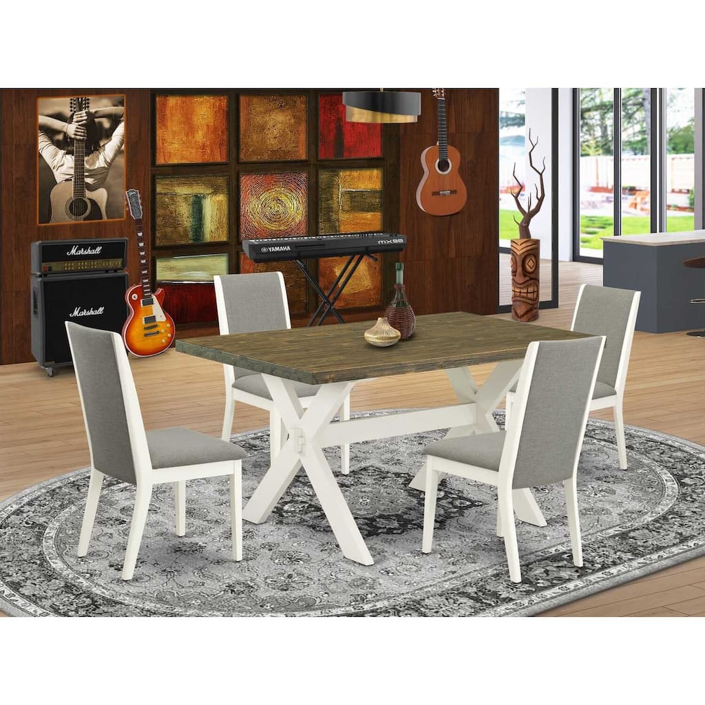 HomeStock 5-Piece Distressed Jacobean Finish Solid Wood Top Dining Table with 4-Parson Chair