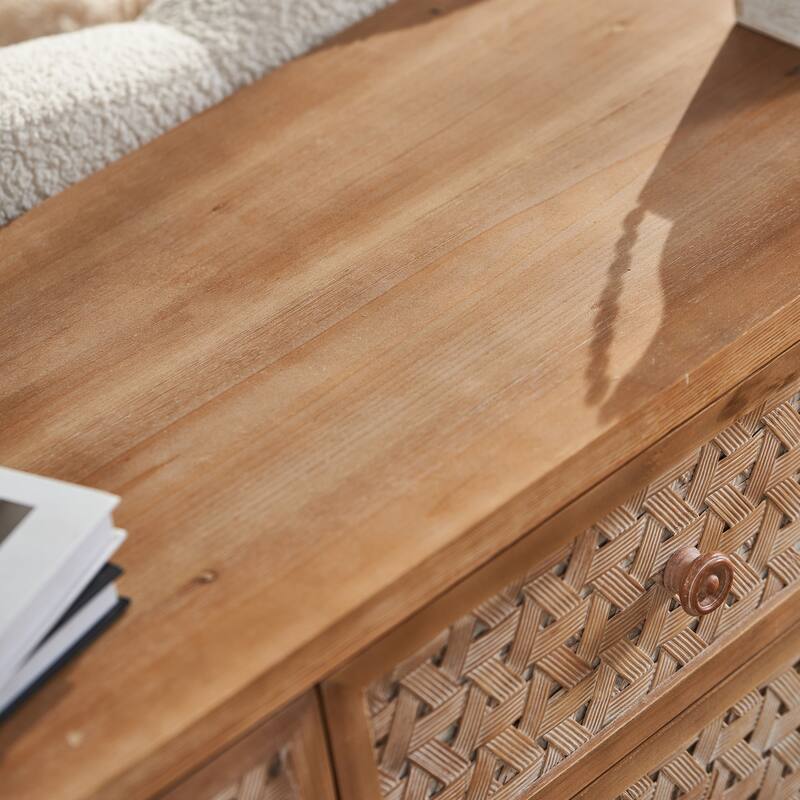 Boho Rattan TV Stand with Drawers, Wooden Media Cabinet TV Console Entertainment Center for TVs 55 60 65 Inches