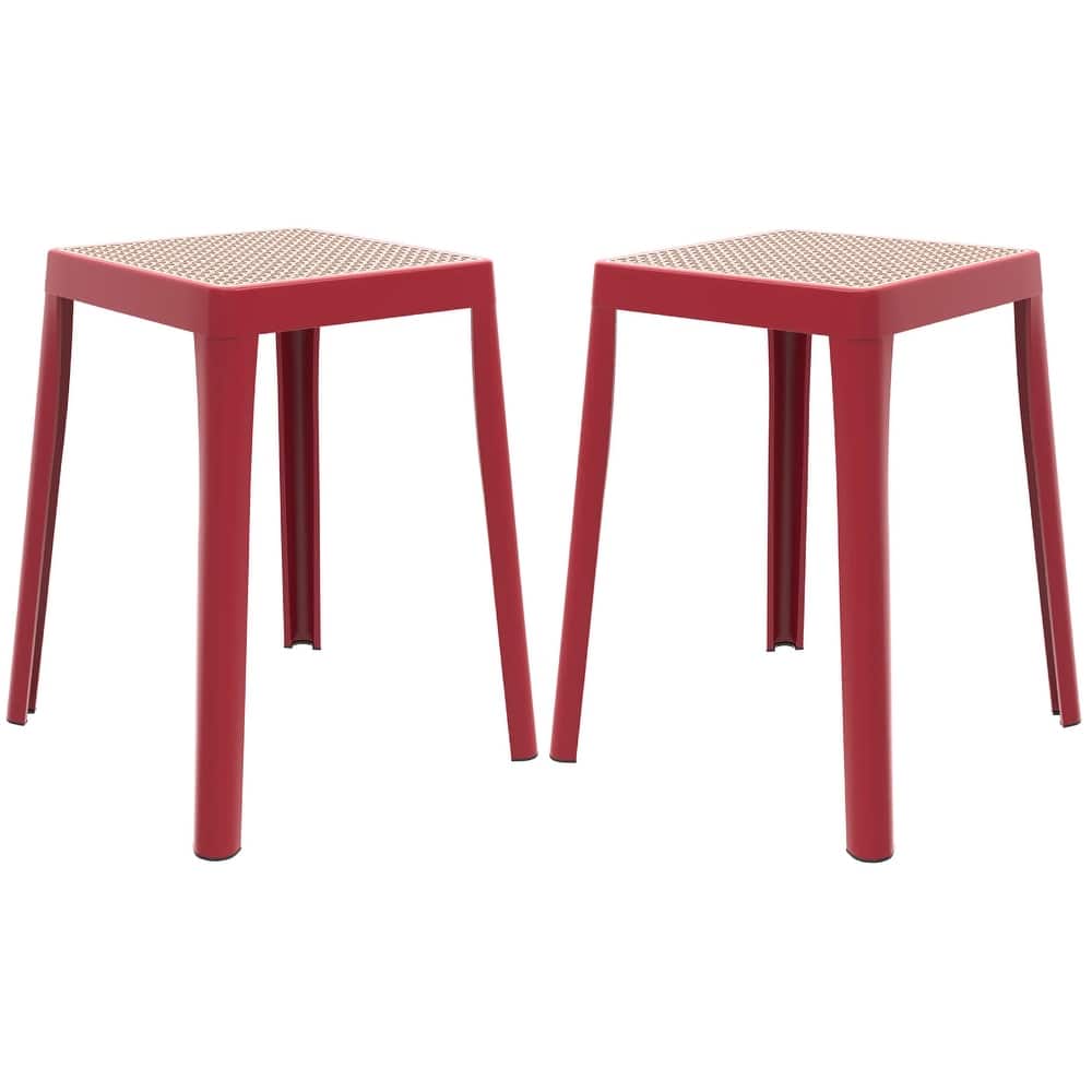 Tresse Modern Stackable Dining Stool with Wicker Seat for Dining Room, Garden, Patio, Indoor or Outdoor Set of 2