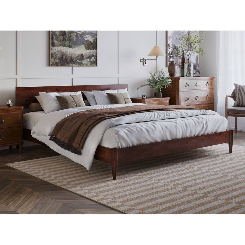 Aria Solid Wood Modern Low Profile Platform Bed - Walnut - King