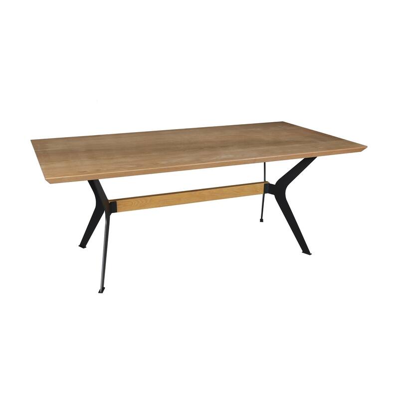 HomeRoots 79" Brown and Red Wood and Metal Trestle Base Dining Table - 78.70 in. x 29.50 in. x 39.30 in.