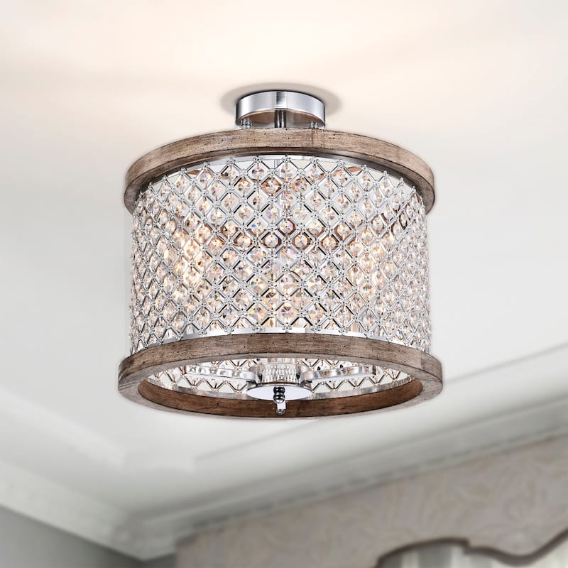 Denica 16 Inch Crystal Shade Semi Flush Mount 3-Light