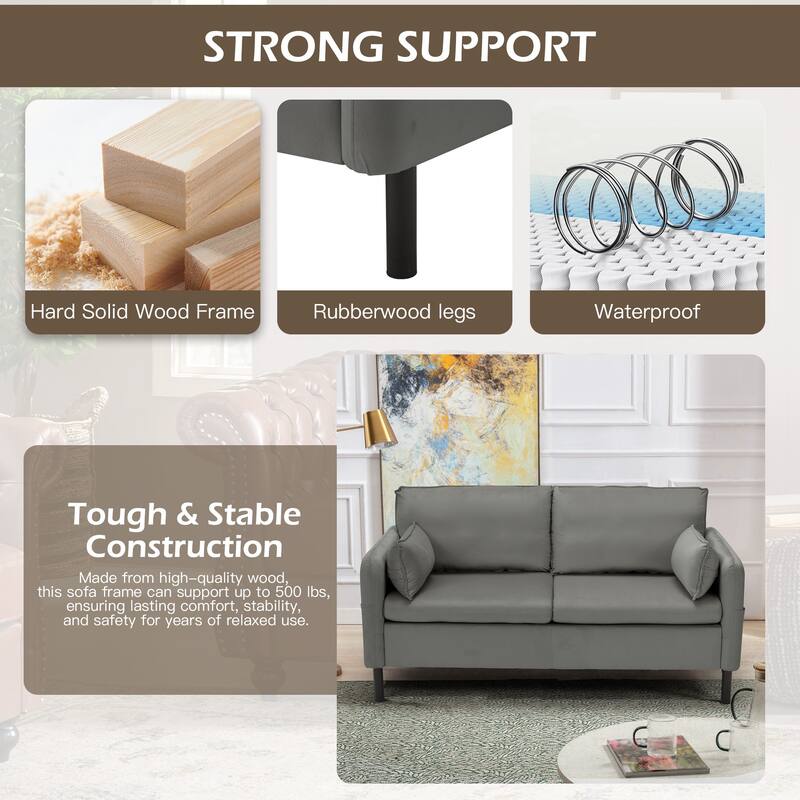 Modern double sofa for small spaces with storage, 2 soft cushions
