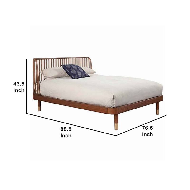 California King Platform Bed with Slat Back Rattan Headboard, Brown