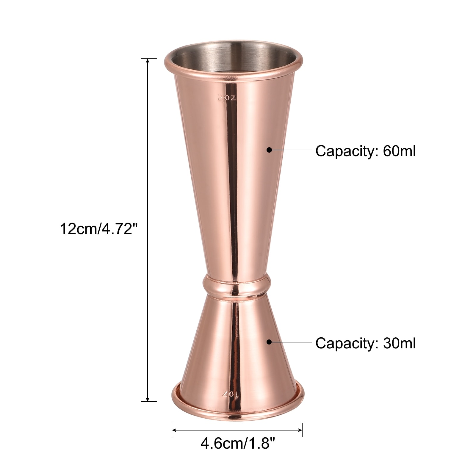 Cocktail Jigger - Double Jigger With Easy to Read Measurements Inside  (Copper)