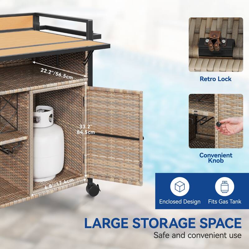Moasis 54.3" Wicker Bar Cart